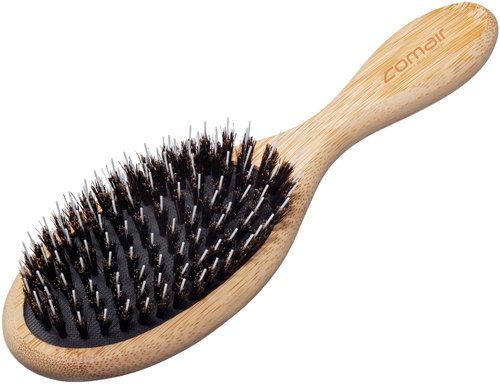 Bambooline Oval Flat Brush with Boar Bristles and Nylon Pins