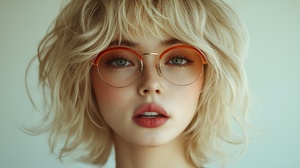 Blonde Frau mit Shaggy Bob mit Pony Blonde Frau mit Shaggy Bob mit Pony